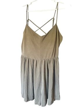 Lush Olive Green Spaghetti Strap Romper Cross back small shorts